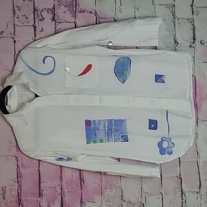 VINTAGE PLAY ALEGRE ART TO WEAR WATERCOLOR PRINTED MOTHER OF PEARL BOXY SHIRT S